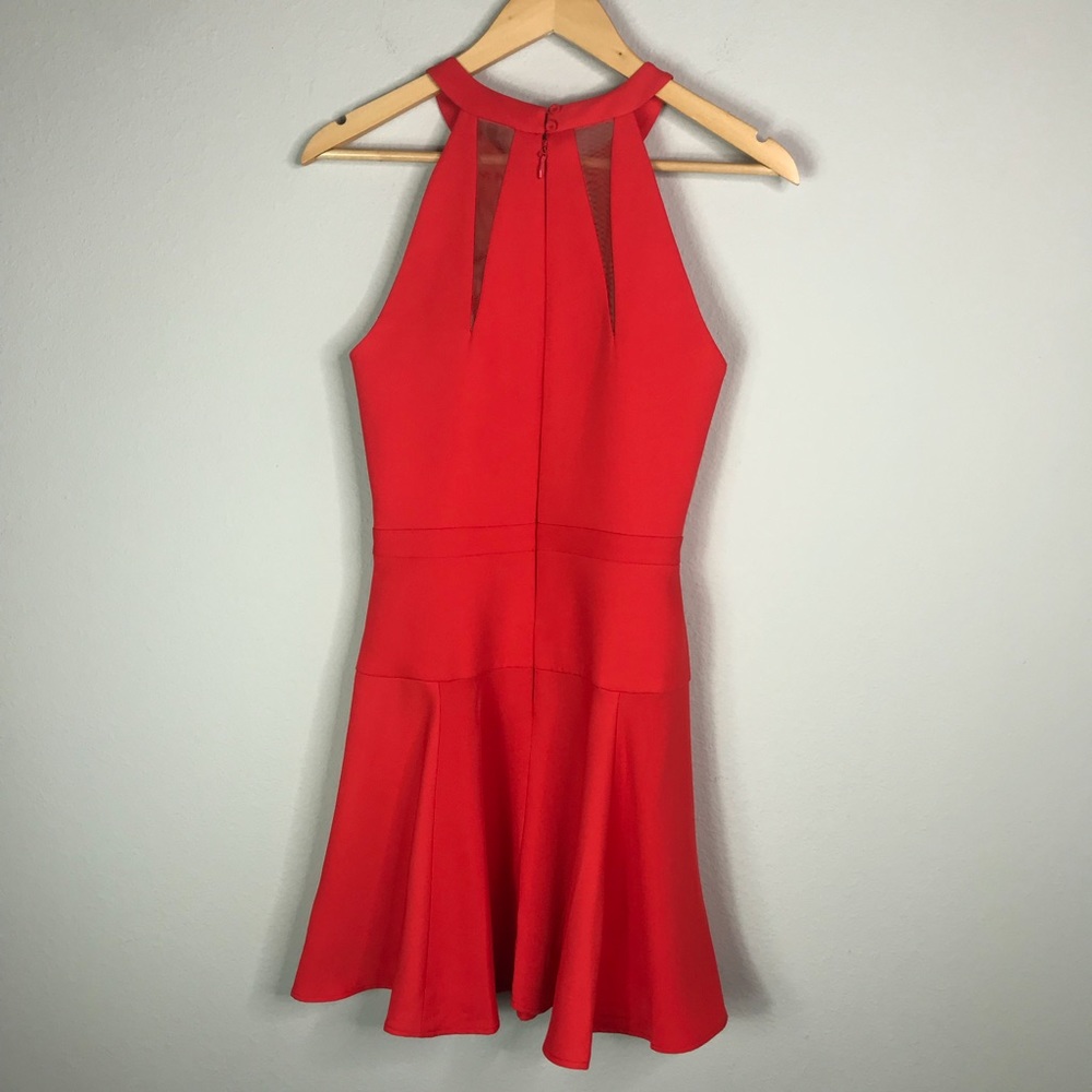 BCBGMaxazria Red Fit and Flare Mesh Halter Dress - Picture 5 of 8